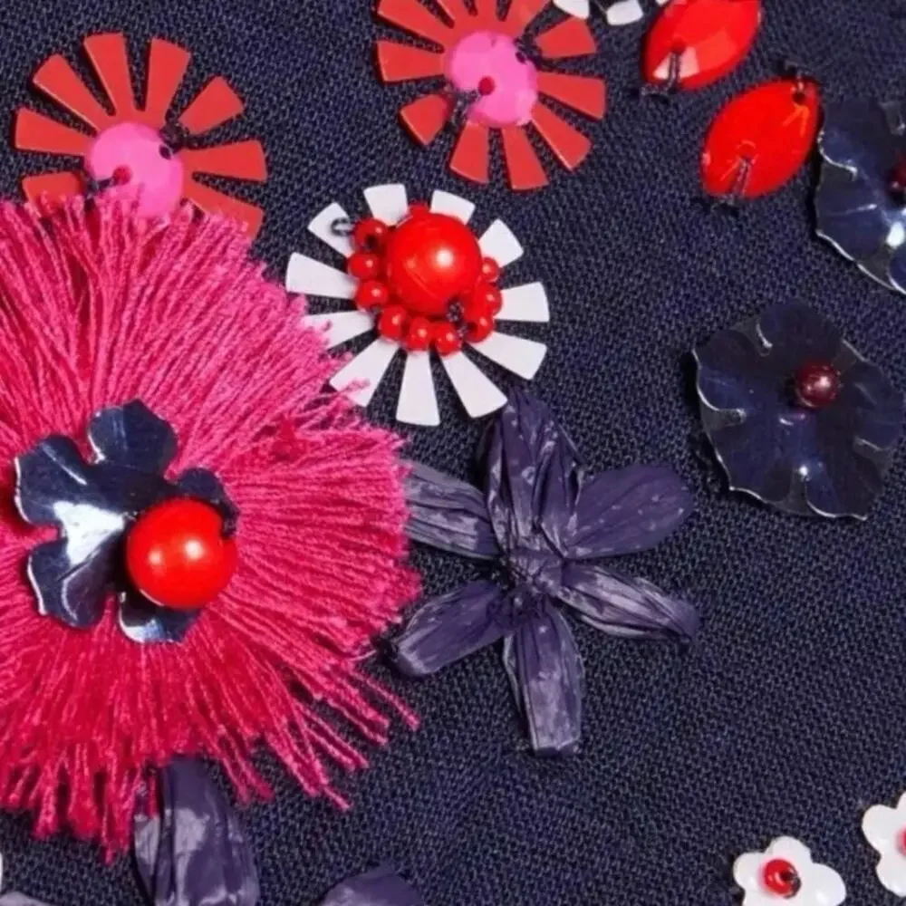 J. Crew Hand-Embellished Beaded Linen Blend Sleeveless Peplum Top Navy Red Sz 00